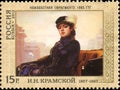 RUSSIA - CIRCA 2012: Stamp printed in Russia, shows portrait of an Unknown Woman, 1883