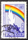RUSSIA - CIRCA 1963: stamp printed by Russia, shows flame, broken chain and rainbow, circa 1963.