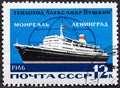 RUSSIA - CIRCA 1966: stamp printed by Russia, shows Passenger ship Alexander Pushkin , route Leningrad - Montreal, circa