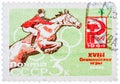 Stamp printed in USSR Soviet Union , shows Equestrian and Russian Olympic Emblem. 18th Olympic Games, Tokyo
