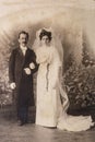 RUSSIA - CIRCA 1905-1910: Wedding shot of just married couple in studio, Vintage Carte de Viste Edwardian era photo Royalty Free Stock Photo