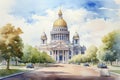 Russia city of Saint-Petersburg drawing on paper watercolor Smolny Cathedral