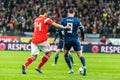 Russia defender Georgi Dzhikiya against Scotland right winger Oliver Burke