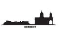 Russia, Derbent city skyline isolated vector illustration. Russia, Derbent travel black cityscape