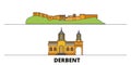 Russia, Derbent flat landmarks vector illustration. Russia, Derbent line city with famous travel sights, skyline, design