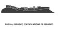 Russia, Derbent, Fortifications Of Derbent, travel landmark vector illustration