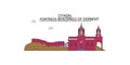 Russia, Derbent tourism landmarks, vector city travel illustration