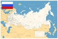 Russia - detailed map with administrative divisions and country flag. Vector illustration