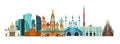 Russia detailed panoramic street vector art. Cartoon flat style