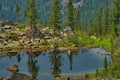 A quiet lake among rocks and dense taiga Royalty Free Stock Photo