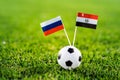 Russia - Egypt, Group A, Tuesday, 19. June, Football, World Cup, Russia 2018, National Flags on green grass, white football ball o