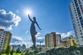 Russia . Ekaterinburg . Sculpture girl on the background of the urban landscape