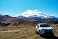 Russia, Elbrus - October , 2020. Toyota RAV4 four wheel drive SUV being used on Elbrus unpaved roads and terrain