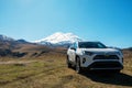 Russia, Elbrus - October , 2020. Toyota RAV4 four wheel drive SUV being used on Elbrus unpaved roads and terrain