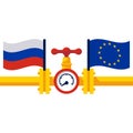 Russia and EU. Gas pipe with flag European union and Russia. Royalty Free Stock Photo