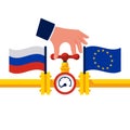 Russia and EU. A hand closing gas pipeline valve. Gas pipe. Royalty Free Stock Photo