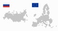 Russia and European Union dotted map with flag. Flat vector illustration isolated on white Royalty Free Stock Photo