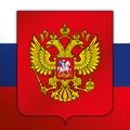 Russia Federation official national flag and coat of arms, asia and europe