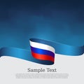 Russia flag background. Wavy ribbon in the color of the russian flag on a blue white background. National poster. Vector tricolor