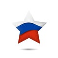 Russia flag icon in the shape of star. Waving in the wind. Abstract waving flag of russia. Russian tricolor. Paper cut style.