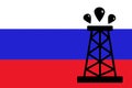 Russia flag and oil derrick symbol, silhouette of oil drilling pump on background of russia federation flag. Russia has one of the Royalty Free Stock Photo