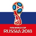 MOSCOW, RUSSIA, june-july 2018 - Russia 2018 World Cup logo and the flag of Russia Royalty Free Stock Photo