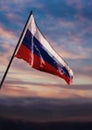 Russia flag, Russian flag waving on sky at dusk