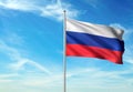 Russia flag waving with sky on background realistic 3d illustration Royalty Free Stock Photo