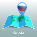 Russia flag world map in pin with name of country Royalty Free Stock Photo