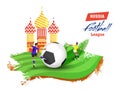 Russia football league poster or banner design with character of