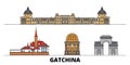 Russia, Gatchina flat landmarks vector illustration. Russia, Gatchina line city with famous travel sights, skyline