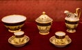 Russia, Gatchina - March 10, 2023: Ancient crockery in the interior of the palace of Paul the First