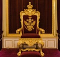 Russia, Gatchina - March 10, 2023: Imperial chair with the coat of arms of the double-headed eagle