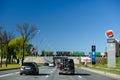 Russia, Gatchina, may 23, 2020: automobile highway and cars moving along it.