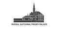 Russia, Gatchina, Priory Palace, travel landmark vector illustration