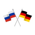 Russia and Germany crossed flags isolated on white background.