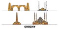 Russia, Grozny flat landmarks vector illustration. Russia, Grozny line city with famous travel sights, skyline, design.