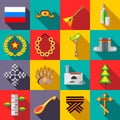 Russia icons set, flat style