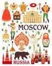 Russia icons set. Vector collection of Russian culture and nature images.