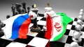Russia Iran crisis, clash, conflict and debate between those two countries that aims at a trade deal or dominance symbolized by a