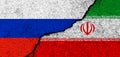 Russia and Iran flags background. Diplomacy and political, conflict and competition, partnership and cooperation concept