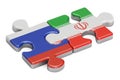 Russia and Iran puzzles from flags, 3D rendering