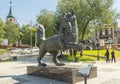 Russia, Irkutsk, August 2020: Babr sculpture. The figure is borrowed from the coat of arms of the city