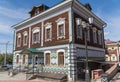 Russia, Irkutsk, August 2020: cafe in the Russian style. Russian restaurant, tavern building