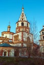 The Epiphany Cathedral (Epiphany Cathedral) is an Orthodox church in Irkutsk, located in the historical center of the city Royalty Free Stock Photo