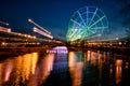 Russia, Irkutsk - July 11, 2019: Colorfull abstract Ferris wheel on the Konny island in Irkutsk