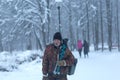 Russia Ivanovo January 23 2021 editorial Elderly man fishing tackle winter