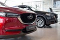 Russia, Izhevsk - August 06, 2020: New prestigious cars in the Mazda showroom