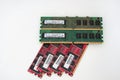 Russia, Izhevsk - February 27, 2017: Group of computer DDR memory modules Samsung and Kingmax. Isolated object.