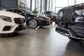 Russia, Izhevsk - February 20, 2020: Mercedes-Benz showroom. New modern cars in the dealer showroom
